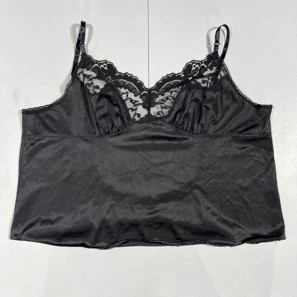 Vassarette Vintage Y2K Dainty Babydoll Black Lace Trim Camisole Top Womens XL
